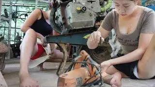 Genius Girl , An expert mechanic repairs a rusty tractor that has been left in the rain for years
