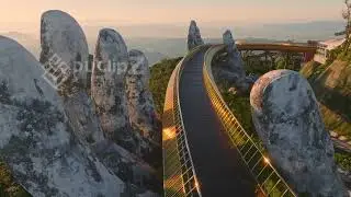 Smooth 4K Aerial Views Highlighting Da Nang Golden Bridge Architecture