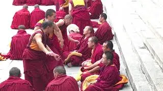 Tibetan monks teaching at the Kumbum Monastery in Qinghai