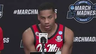 Ole Miss head coach Chris Beard, Matt Murrell, Jaemyn Brakefield after Sweet 16 loss to Michigan St.