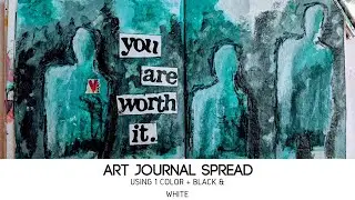 Art Journal Spread Using Only 1 Color + Black & White