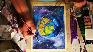Heal The World - Planet Earth watercolor painting tutorial