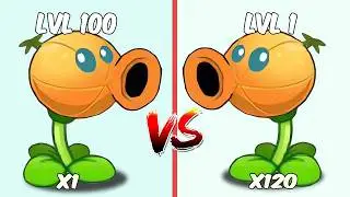 PvZ 2 - All Peashooter Plants Level 1 x120 Vs 1 Plant Level 100 Vs Holohead Zombie Level 10
