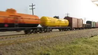 A 1960's era Wabash Railroad freight train runby.