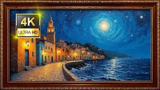 Van Gogh Style Enchanted Starry Night Coastal Painting | Frame TV Art 4K