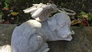 2 Solar Pet Memorial Garden Statues- Angel Dog and Cat w/LED Halos