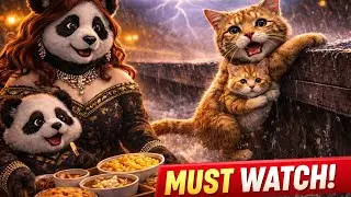 Mother Panda Rescues Cats in Stormy Night..Must Watch Heartwarming Rescue.#StormyNight#Heartwarming 