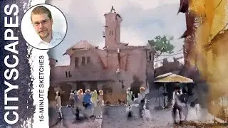 #45 Morning Square (Watercolor Cityscape Tutorial)