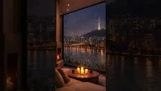 Rainy Night by the Window | Fireplace & Namsan Lights