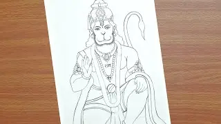 Simple Drawing of Lord Hanuman | Lord Hanuman Full Figure Drawing | Bajarang bali Drawing
