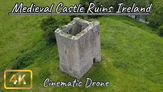 Medieval Castle Ruins in Ireland Drone Footage 4K