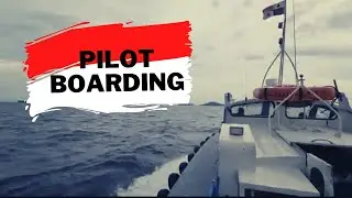 Pilot boat manoeuvring towards mega cargo ship