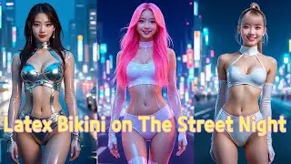 AI IDOL - Wearing Latex Bikini on The Street Night #35 | #ai #aigirl #bikini #latex @QBonitchua
