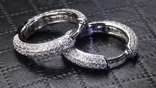 925 Sterling Silver 15mm White Gold Iced Out Round Hoop Earrings