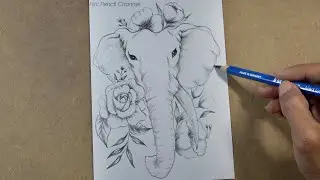 Drawing Elephant with flowers Tattoo Design step by step | Hihi Pencil