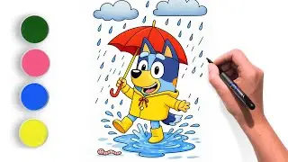 How to Draw Bluey | Dancing in the Rain ☔🐶 | Easy Drawing & Coloring for Kids Step-by-Step