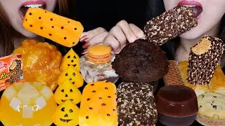ASMR JUMBO DARK CHOCOLATE CHIP MUFFIN, STICKY CARAMEL CRUNCH BALL, REESE'S ICE CREAM BAR, JELLY 먹방