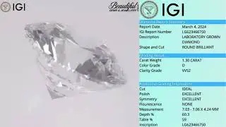 1.3ct 7mm (Ideal-Cut) Round (D-VVS2) Lab-Diamond with Certification