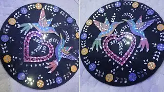 Mirror art with  mirrors and wooden designs.. Wall hangings.#diy #craft #wallhangingideas