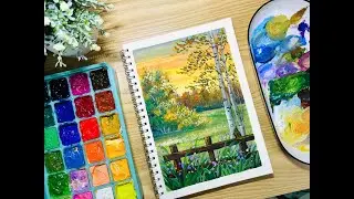 Chillout Art/Gouache painting /How to paint Landscape painting with gouache for beginners #6