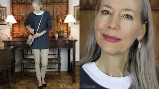 Classic Style: Kate Spade Snake-Print Crossbody Bag, Long Sweater, Skinny Pant, Loafers / Over 40