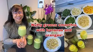 How to make a nutty greens smoothie with bananas and oranges?