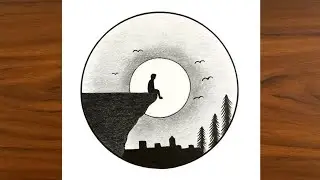 How to draw A Sad Boy Sitting Alone under recycled with pencil, Moonlight Night drawing