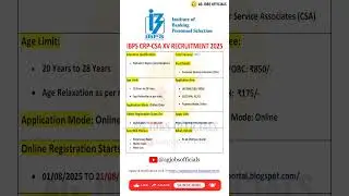 IBPS CRP CSA XV RECRUITMENT 2025 - AG Jobs Officials #ibps #ibpssonotification #ibpsclerk