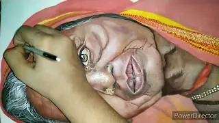 Realistic old woman portrait with poster colour.