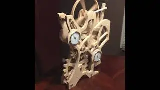 Spring Powered Wooden Gear Box Kinetic Sculpture