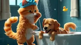 🌙🛁  little orange Cat & golden retriever Dog Night Routine | Bubble Bath, Pajamas & Bedtime Fun! 🐾🧼