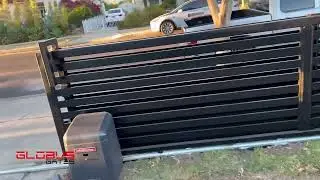 Aluminum fence horizontal modren slats design installation in Los Angeles ￼by Globus Gates