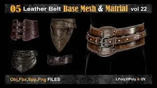 5 Leather Belt Models &ndash; Base Mesh + Materials + Substance Source (Vol-22)