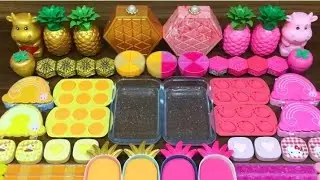 GOLD vs PINK ! Mixing Random Things into GLOSSY Slime World 