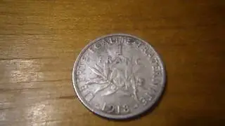 Монета 1 франк 1918 Франция Серебро
