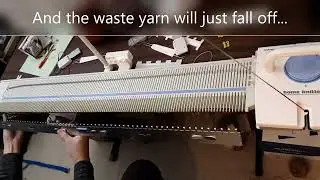 Demo of using Red Heart Super Saver yarn on Brother KX 350 knitting machine to knit a  hoodie/cowl.