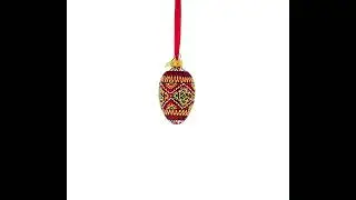 Red Geometric Ukrainian Pysanka Mini Glass Egg Ornament 2.9 Inches (LL-759)