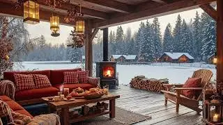Cozy Winter Porch Jazz ❄️ Snowfall Ambience, Fireplace Warmth & Relaxing Smooth Jazz