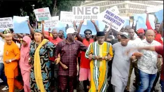 Tension, As Abure-led LP faction protests at INEC Head Quarters Over Omission From Bye-elections: