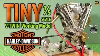 TINY Harley Davidson V-Twin Engine 1/5th Scale - 4K - Runs on Petrol!   #enginediy  #harleydavidson