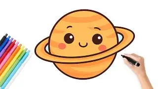 How to Draw a Cute Saturn 🌌 | Easy Kawaii Planet Drawing for Kids