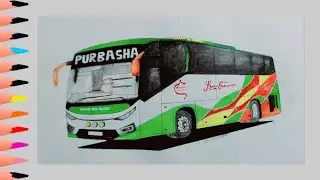 Purbasha SKS Hino RN-8J Bus Drawing | How To Draw A Colorful Bus || BD Art Valley