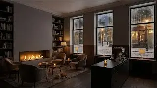 Rustic Fireplace Lounge 🔥 Crackling Flames & Elegant Saxophone