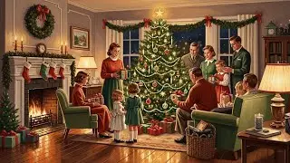 Vintage Christmas in the Living Room | 1940s Oldies & Cozy Family Evening