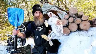-25C Winter Survival Camp - Hunting Grouse, Snaring, & Wild Bear Meat Stew
