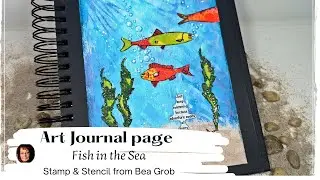 The world under the water - Art Journal page with heat embossing, stamps & stencil from #BeaGrob