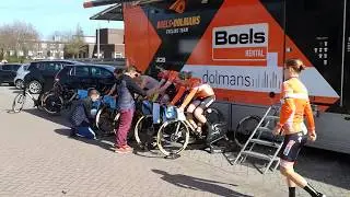 Boels Dolmans team warming up.