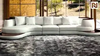 Rodus (105) - Rounded Corner Leather Sofa W/Wooden Trim VGEV105