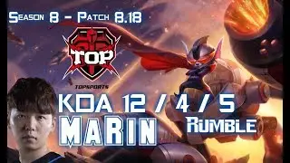 TOP MaRin RUMBLE vs GEN CuVee GNAR Top - Patch 8.18 KR Ranked