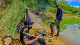 building bushcraft Camping site inside a forest lake 2 DAYS Survival Challenge With friend